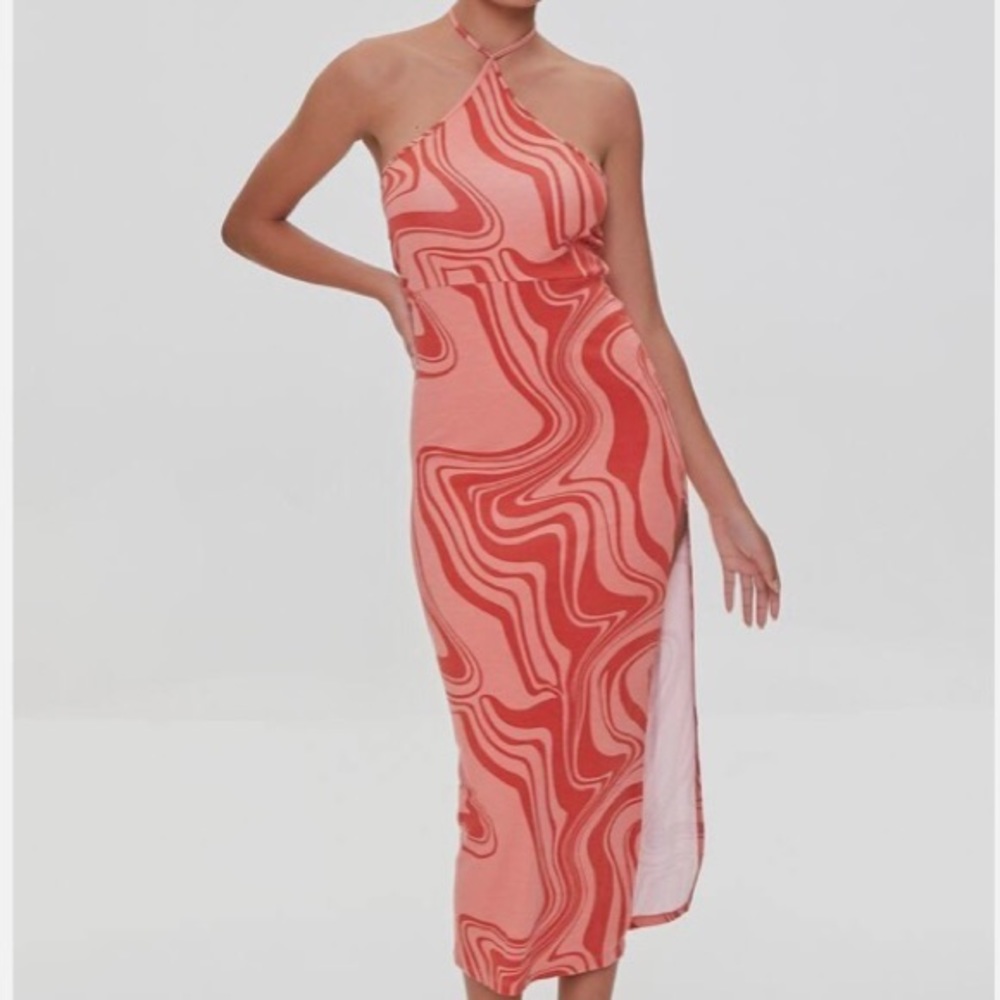 Forever 21 - Orange Marble Print Halter Midi Dress